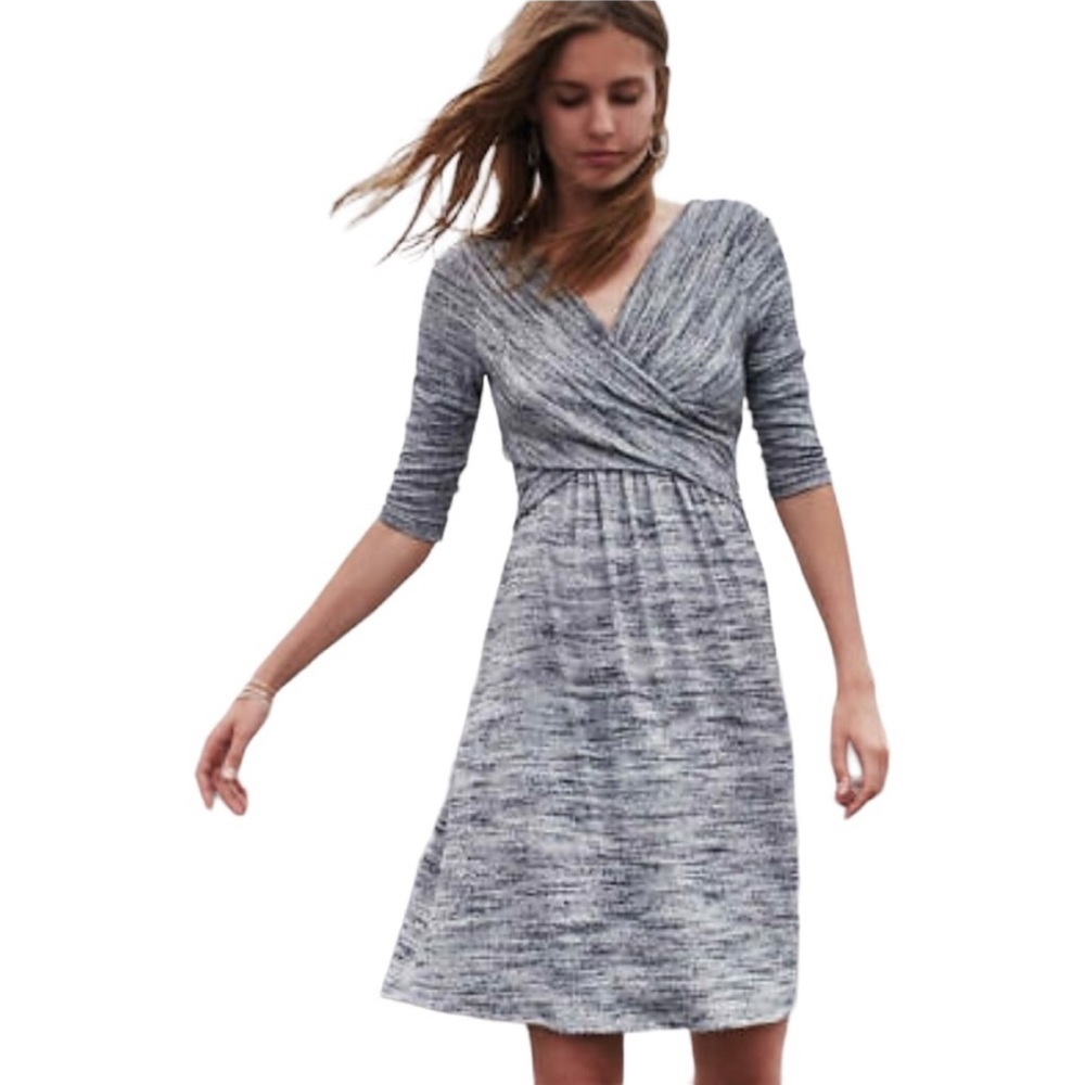 Anthropologie Amadi Lola 3/4 Sleeve Gray Wrap Dress Women’s Size Small